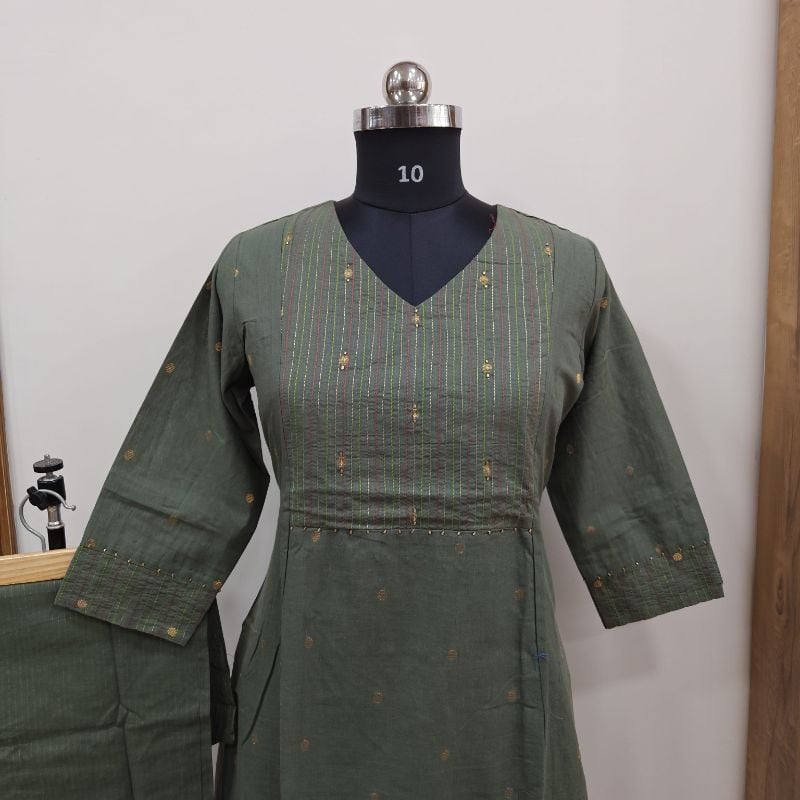 **Anvita brand Olive Green Cotton 2-Piece Kurta Set**
