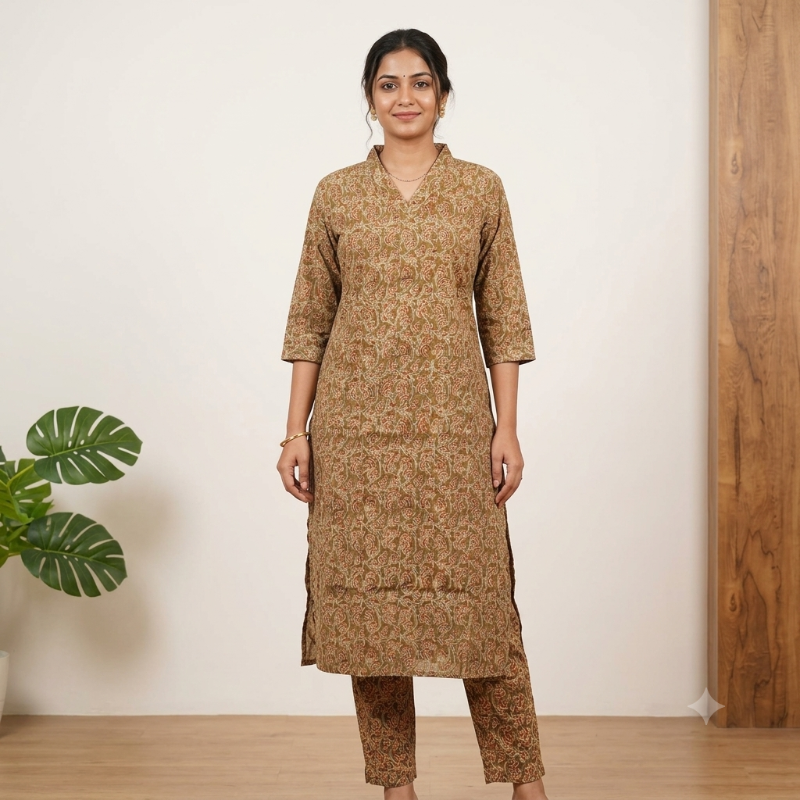 hand-blocked Kalamkari Cotton 2-Piece set 4