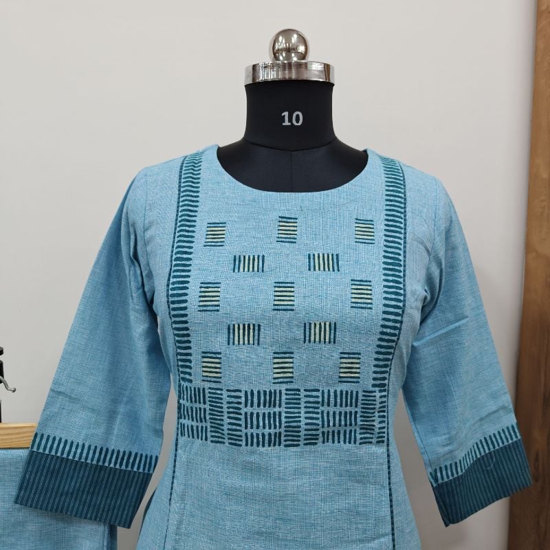 **Anvita brand Turquoise Blue Cotton 2-Piece Kurta Set**