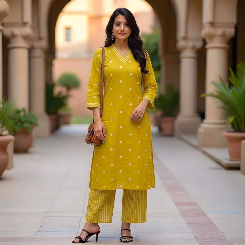 Yellow Cotton 2-Piece Kurta Set