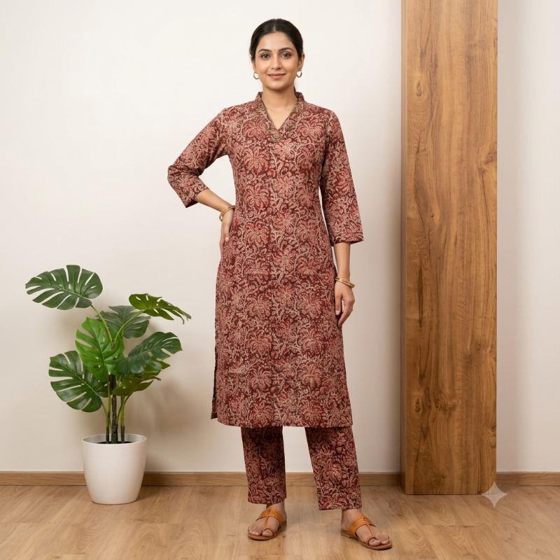 hand-blocked Kalamkari Cotton 2-Piece set KS2S