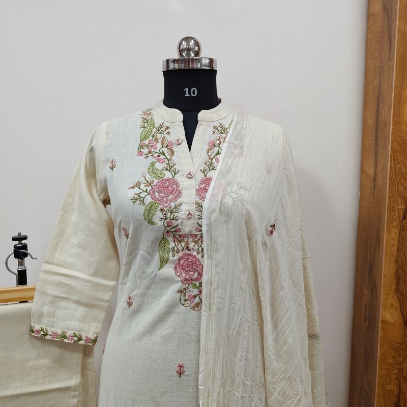 Off white Embroidered Suit Set