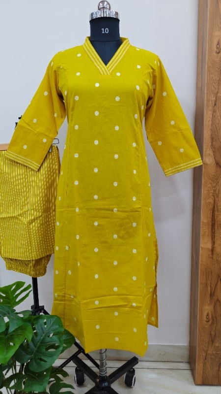 Yellow Cotton 2-Piece Kurta Set