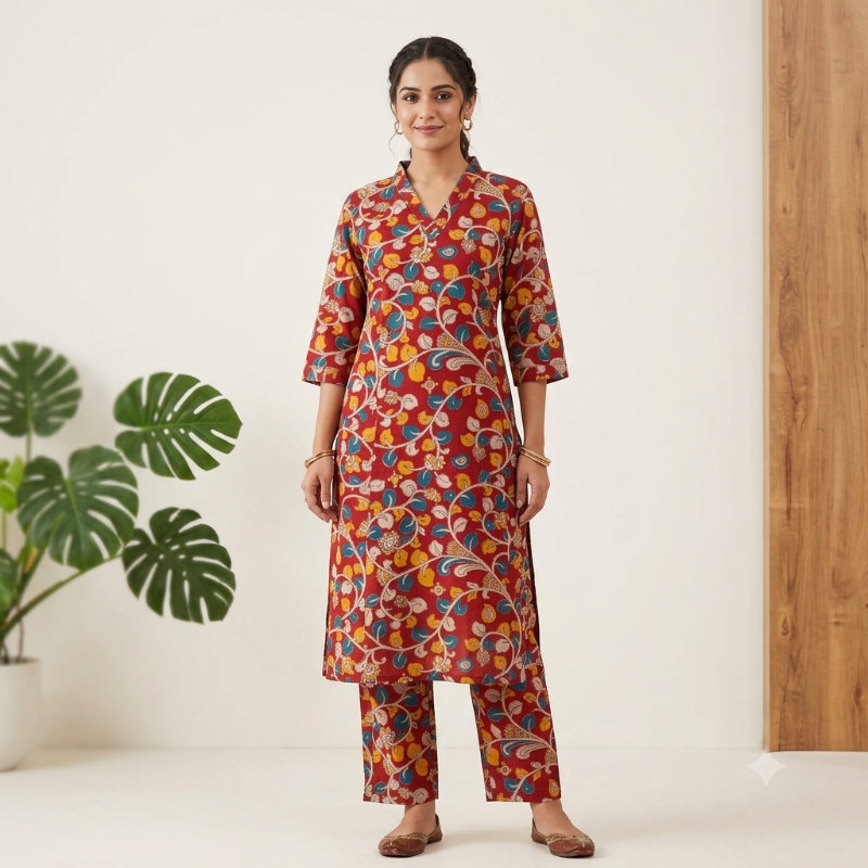 hand-blocked Kalamkari Cotton 2-Piece set 3
