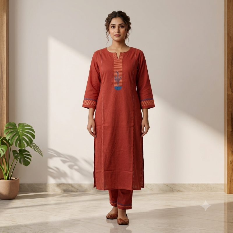 **Anvita brand Rust Red Cotton 2-Piece Kurta Set**