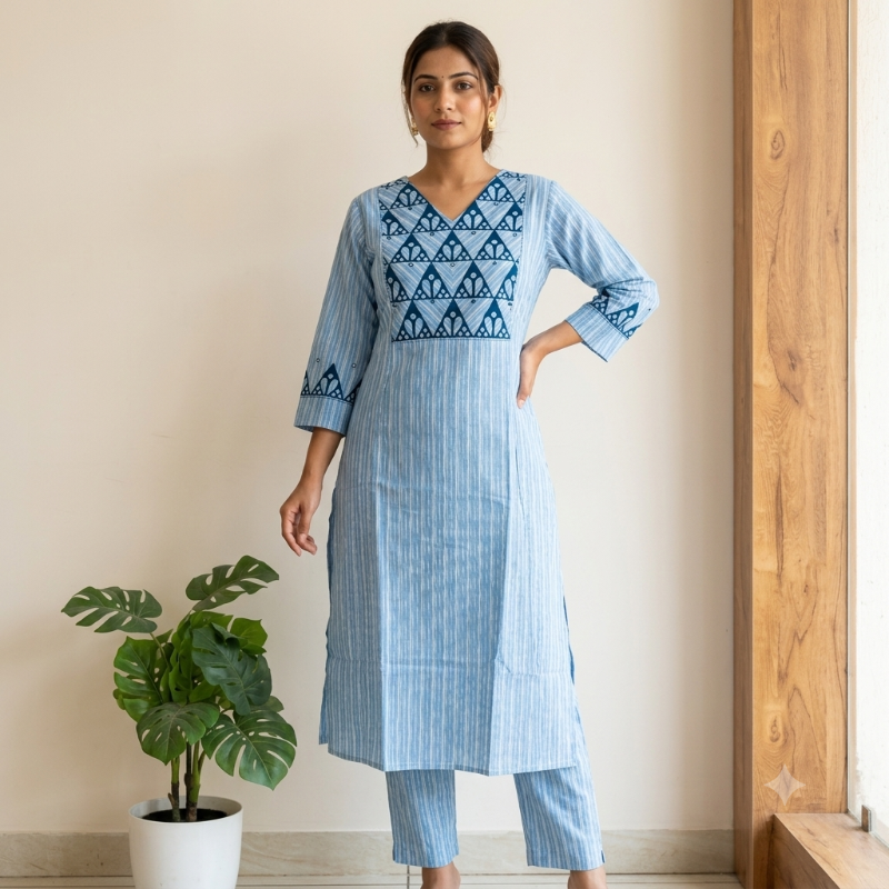 **Anvita brand Sky Blue Cotton 2-Piece Kurta Set**