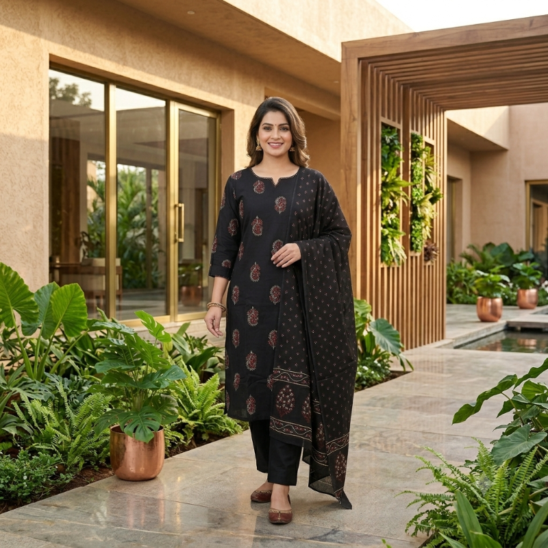 Black Cotton 3-Piece Set