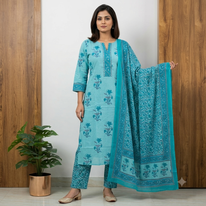 mul cotton light blue 3pc set