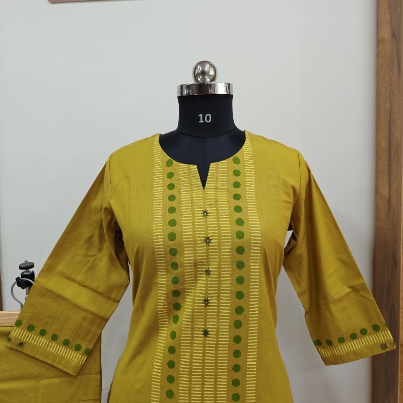 **Anvita brand Mustard Yellow Cotton 2-Piece Kurta Set**