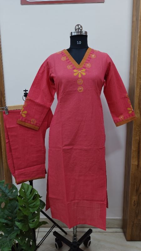 **Anvita brand Coral Pink Cotton 2-Piece Kurta Set**