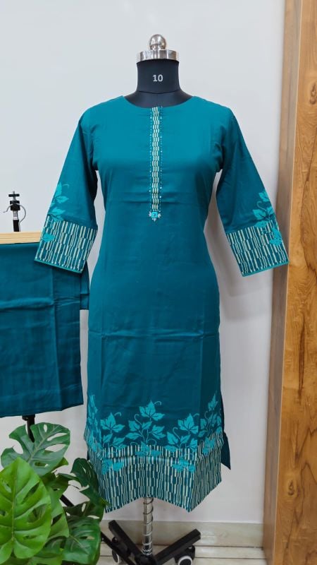 Anvita Teal Leaf Motif Kurta Set