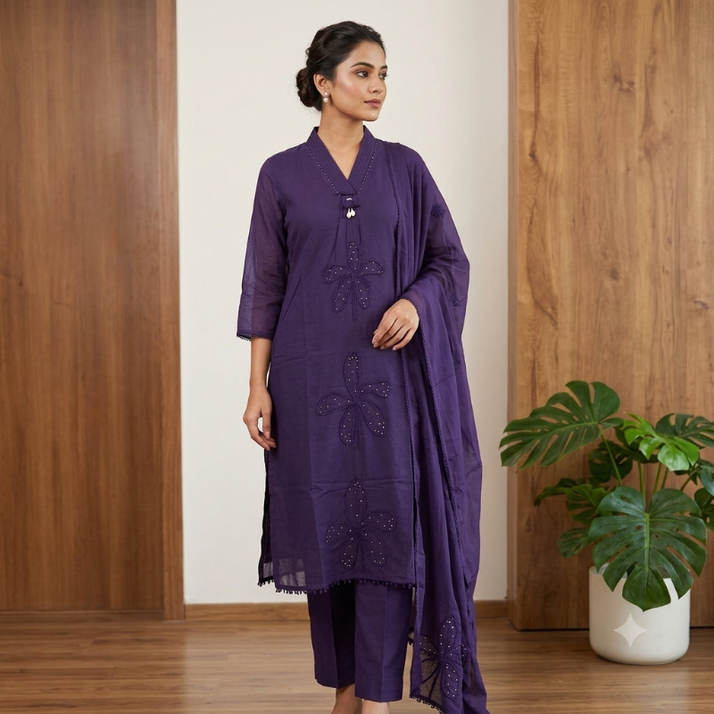 Premium mul cotton 3-piece suit set