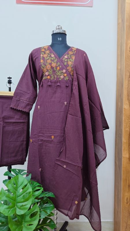 Deep Wine Cotton 3-Piece Festive Suit Set