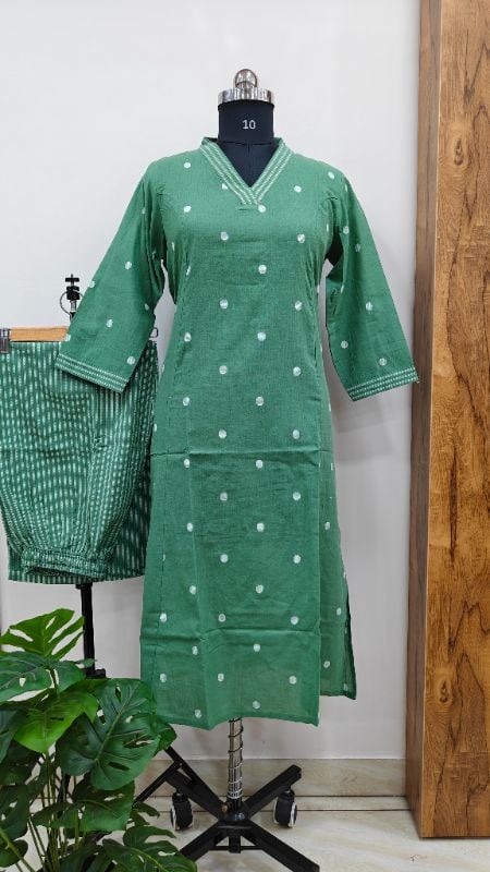Sea green Cotton 2-Piece Kurta Set