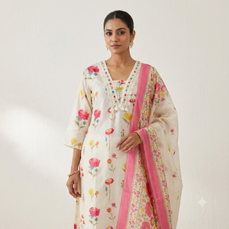 Elegant white  3-piece silk suit set