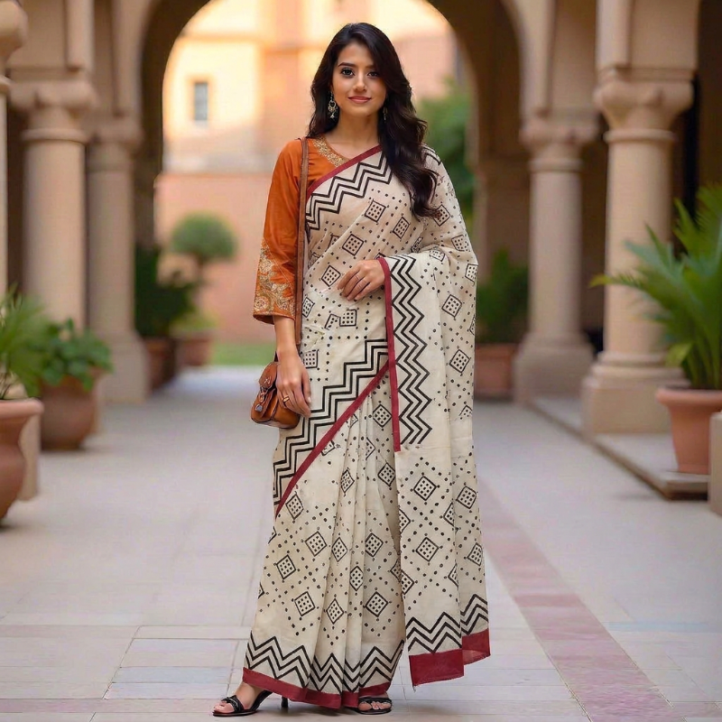 White Mul Cotton Saree