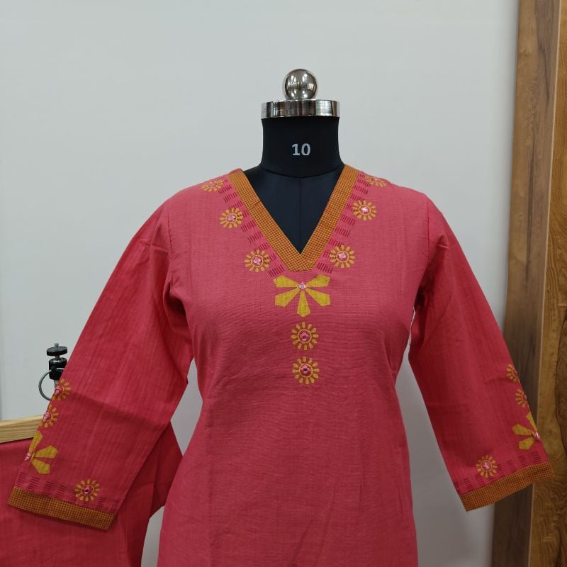 **Anvita brand Coral Pink Cotton 2-Piece Kurta Set**