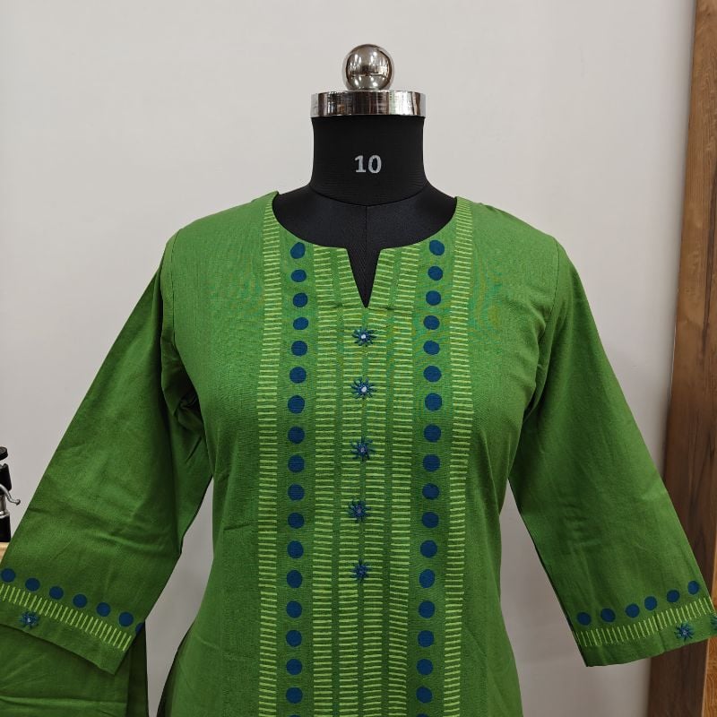 **Anvita brand Leaf Green Cotton 2-Piece Kurta Set**