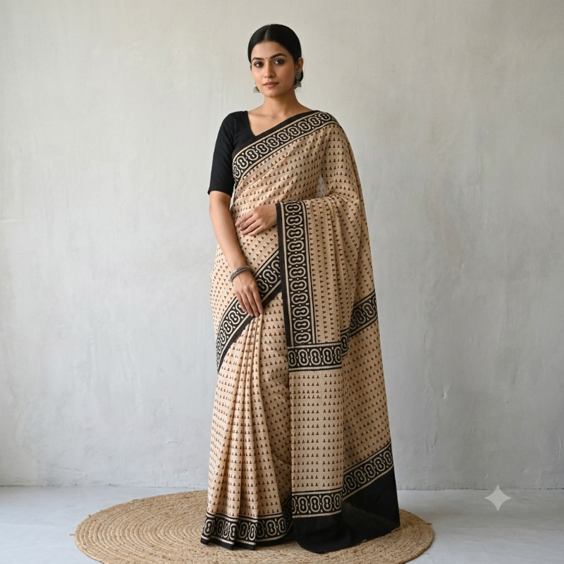 **Hand-Block Printed mul Cotton Saree 6**
