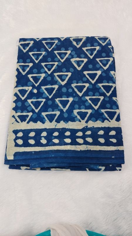 Indigo Blue Mul Cotton Saree with Batik Prints