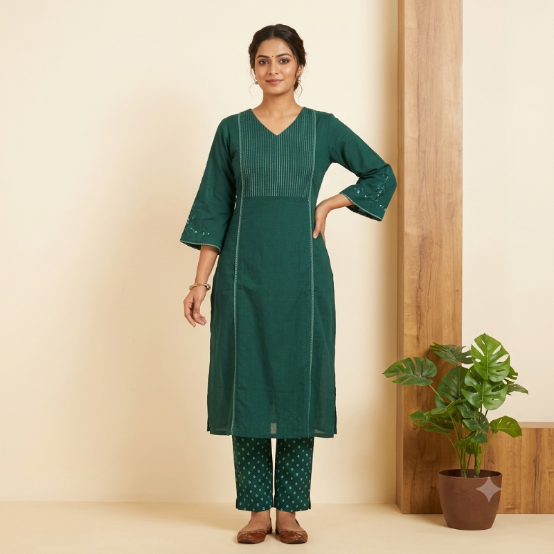 **Anvita brand Teal Green Cotton 2-Piece Kurta Set**