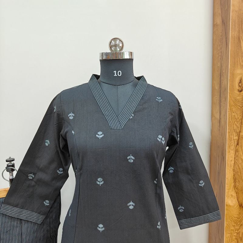 Black Cotton 2-Piece Kurta Set