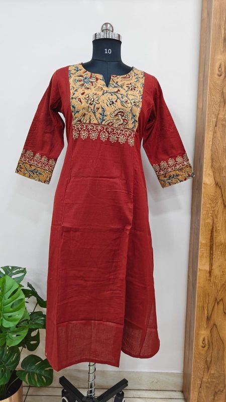 Anvita brand Rust Red Kalamkari Yoke Kurti