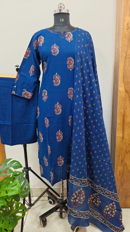 Royal Indigo Blue Cotton 3-Piece Set