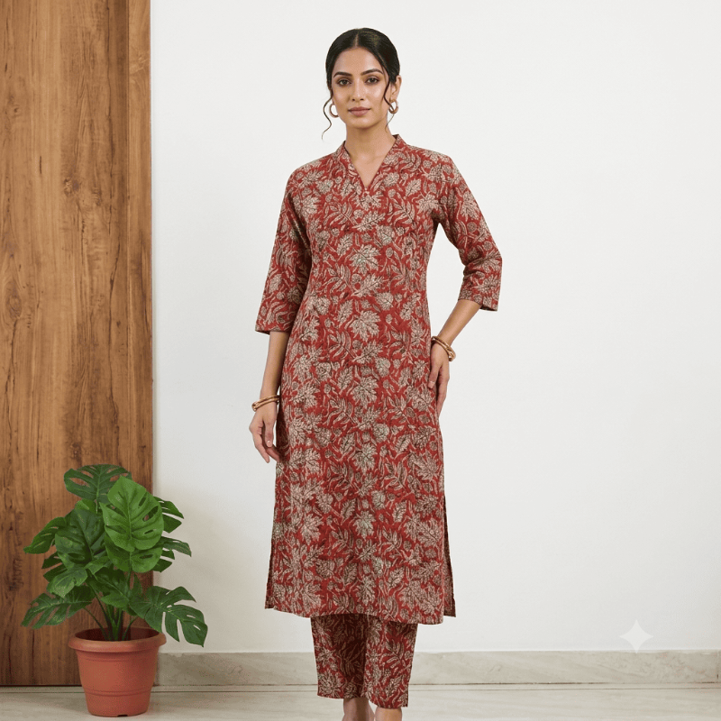 hand-blocked Kalamkari Cotton 2-Piece set 1