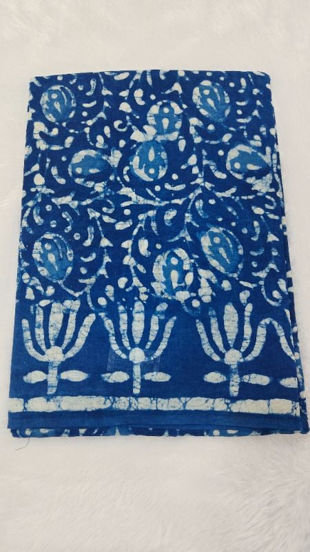 Indigo Blue Mul Cotton Saree with Geometric Prints