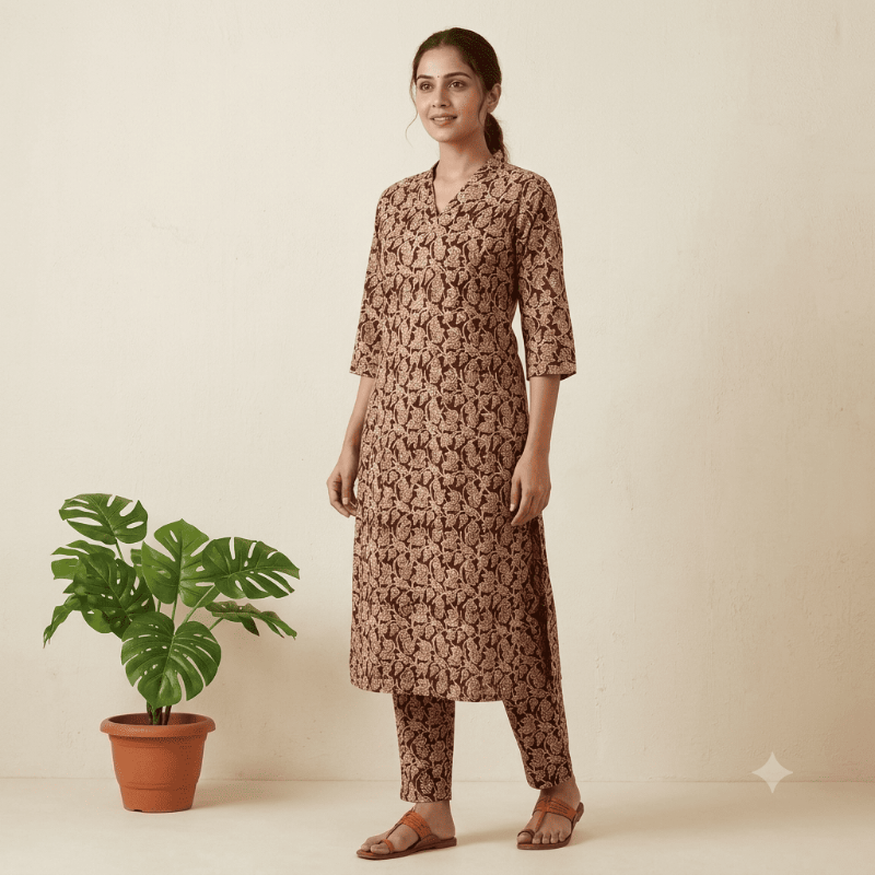hand-blocked Kalamkari Cotton 2-Piece set