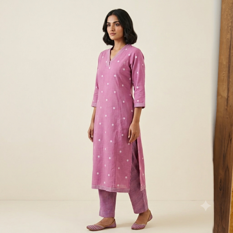 Baby Pink Cotton 2-Piece Kurta Set