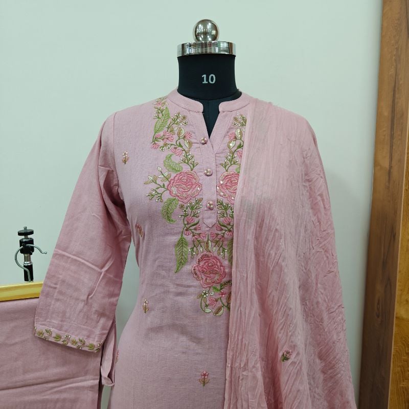 Charming Rose Pink Embroidered Suit Set