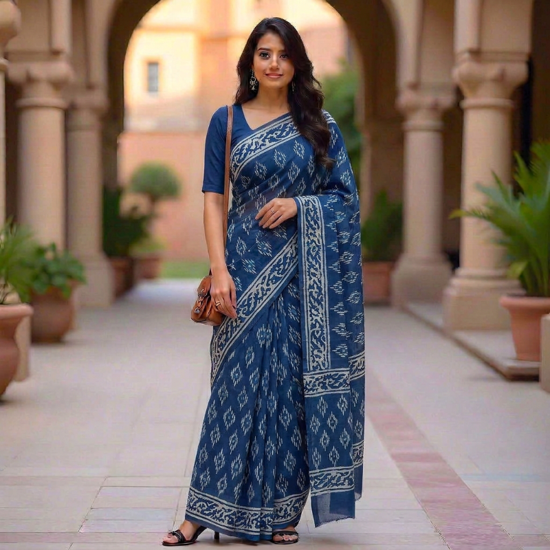 Indigo Blue Mul Cotton Saree
