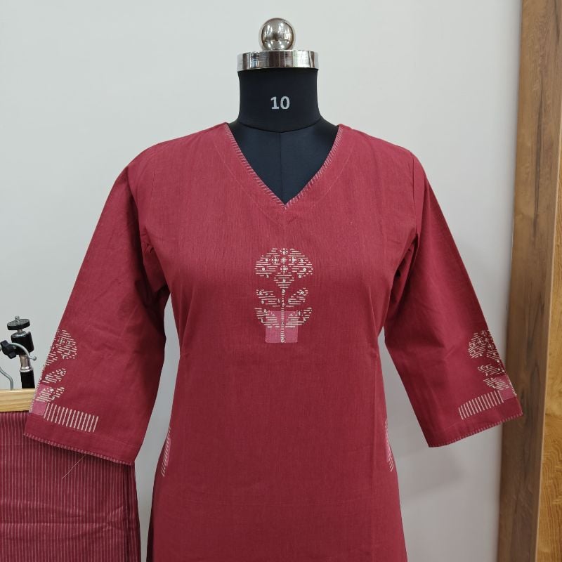 **Anvita brand Maroon Cotton 2-Piece Kurta Set**