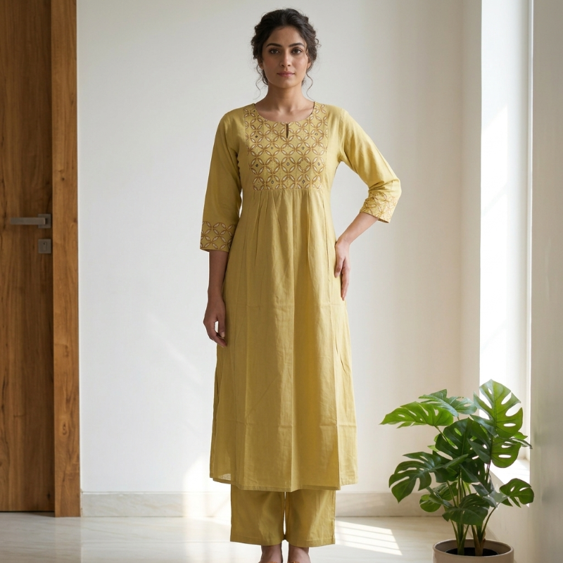 **Anvita brand Beige Cotton 2-Piece Kurta Set**
