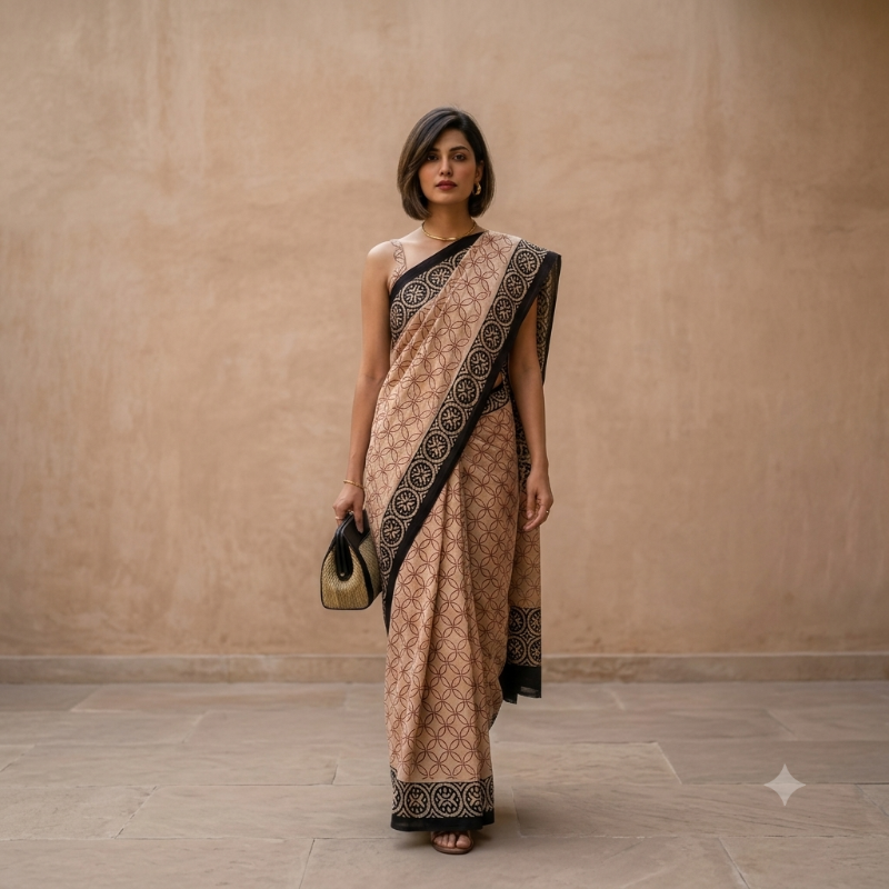 **Hand-Block Printed mul Cotton Saree 8**