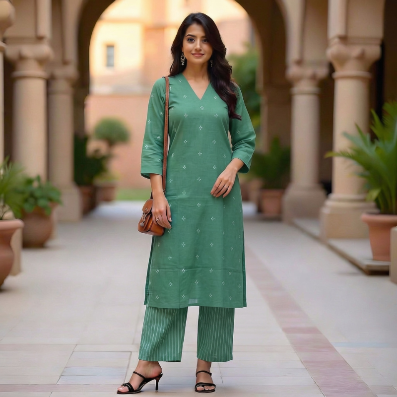 Sea green Cotton 2-Piece Kurta Set