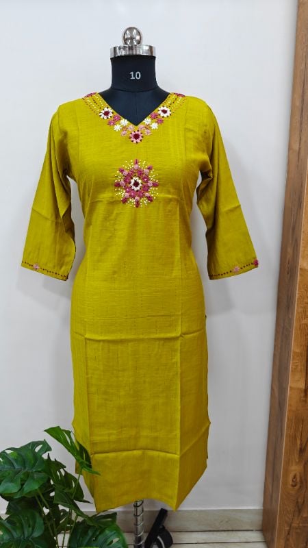 Mustard Yellow Floral Embroidered Kurta
