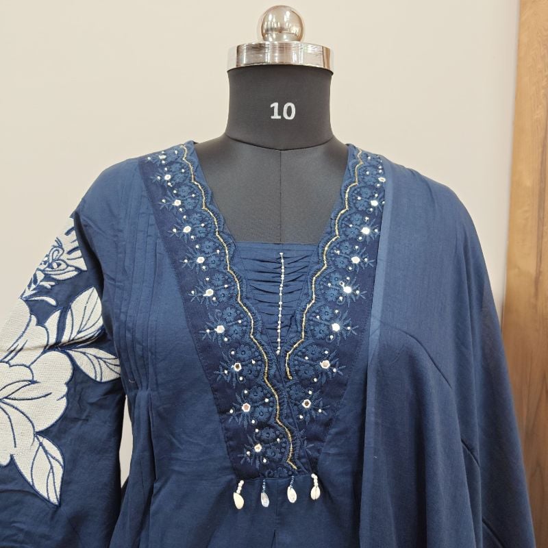 Grace in Deep Navy: Floral Print & Lace 3-Piece Suit Set