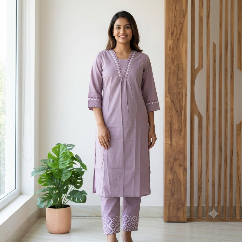 Anvita Elegant Mauve 2-Piece Kurta & Pant Set