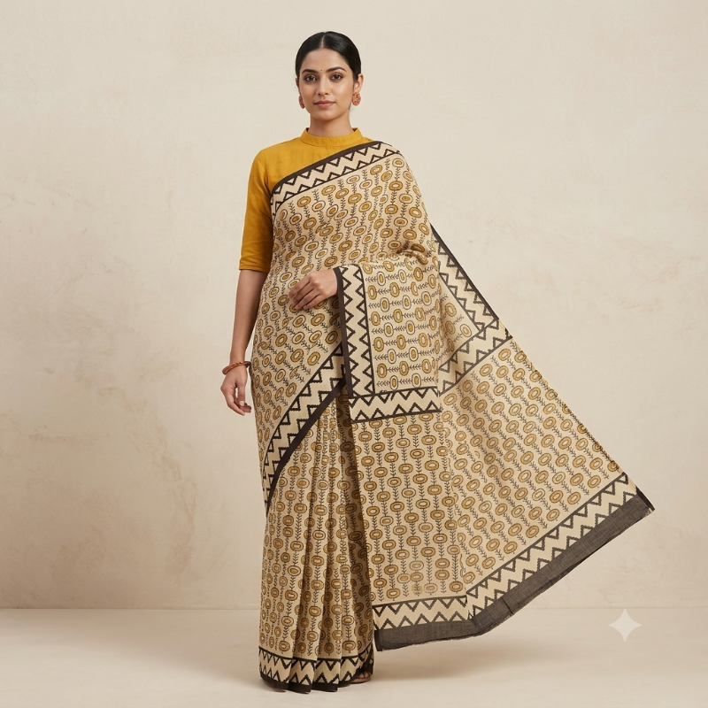 **Hand-Block Printed mul Cotton Saree 5**