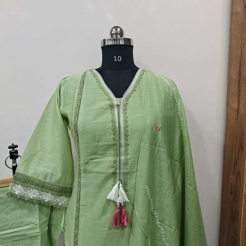 Elegant Mint Green Embroidered Silk Suit