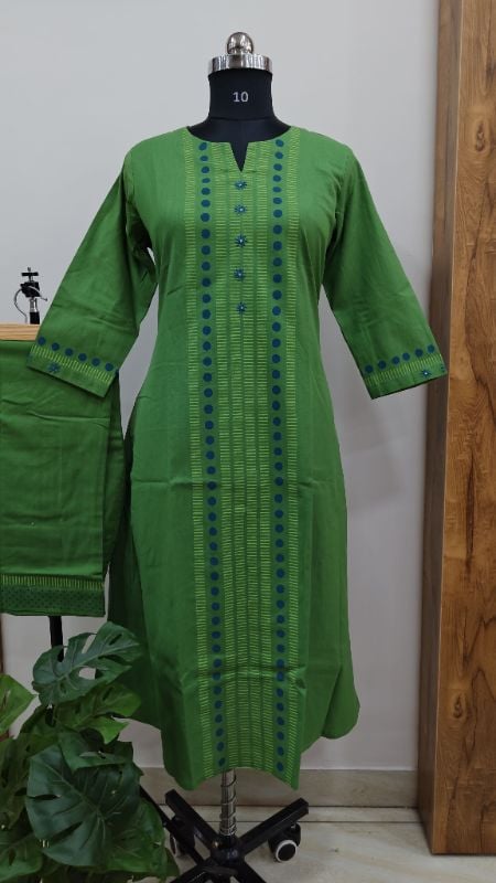 **Anvita brand Leaf Green Cotton 2-Piece Kurta Set**