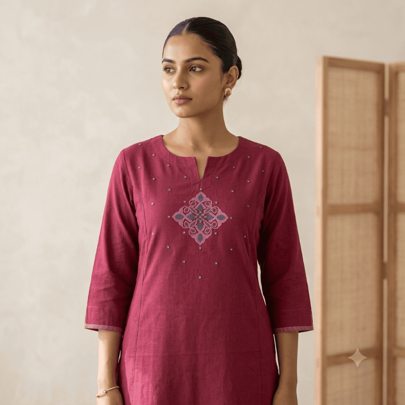 Anvita brand Deep Magenta Embroidered Kurti