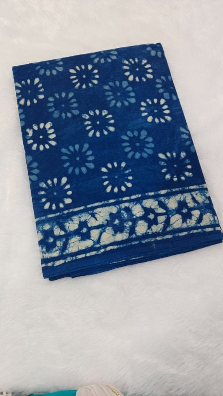 Indigo Blue Mul Cotton Saree with Batik