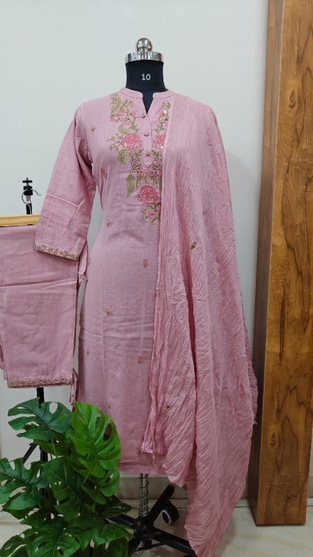 Charming Rose Pink Embroidered Suit Set
