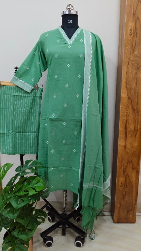 Pastel green Handloom Mangalagiri Cotton Suit Set