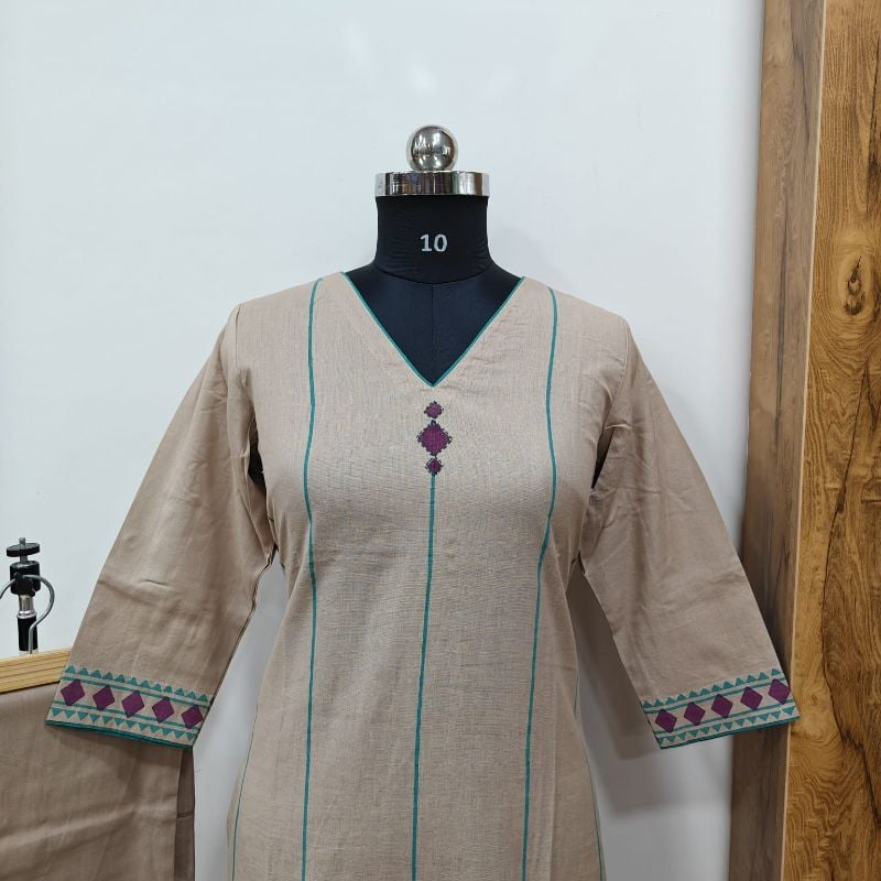 Anvita brand Beige Embroidered 2-Piece Kurta Set