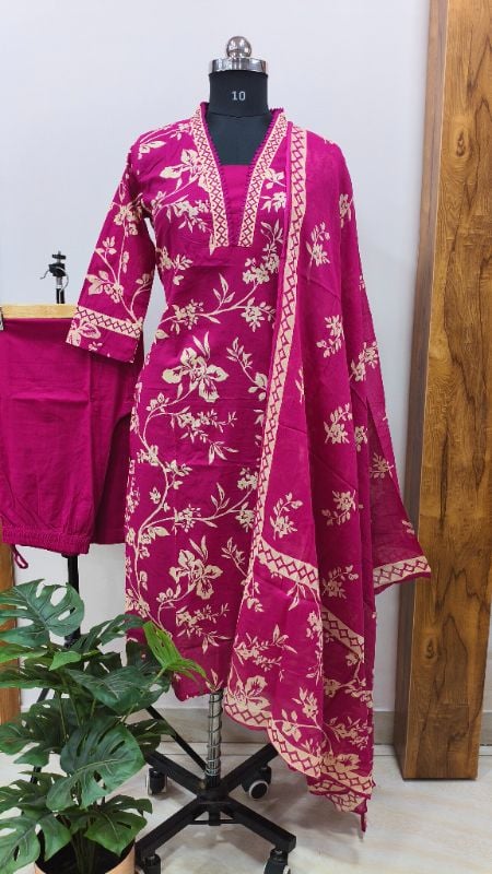 Magenta floral ethnic suit set